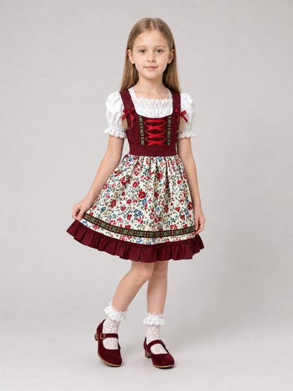 Dirndl with Floral Print and Lace Trim