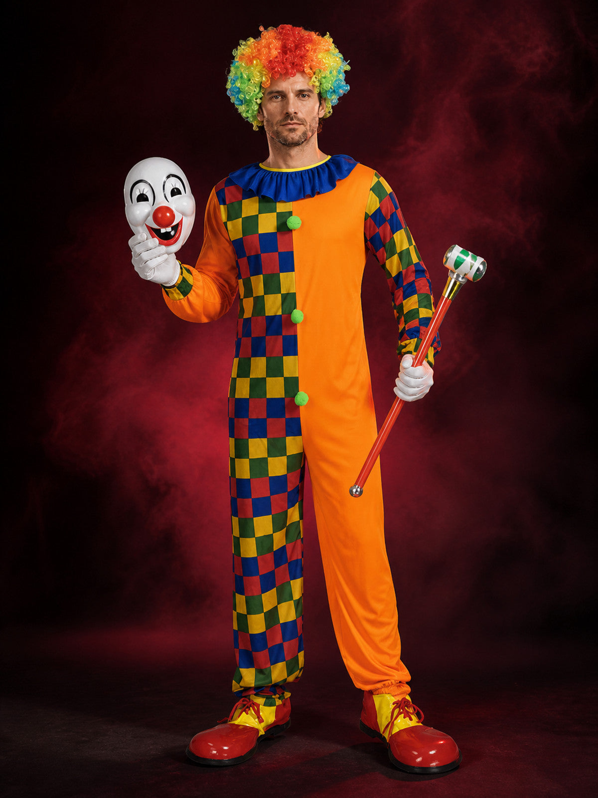 Checkered Clown Costume for Cosplay, Masquerades, and Halloween