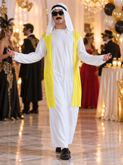 Carnival costume with yellow side inserts and mustache