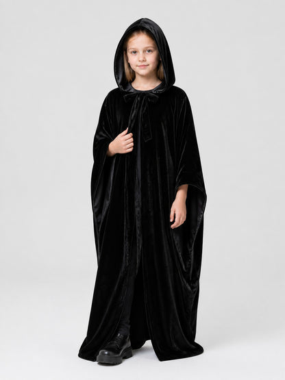 Black Hooded Halloween Cloak, Long and Loose-Fitting