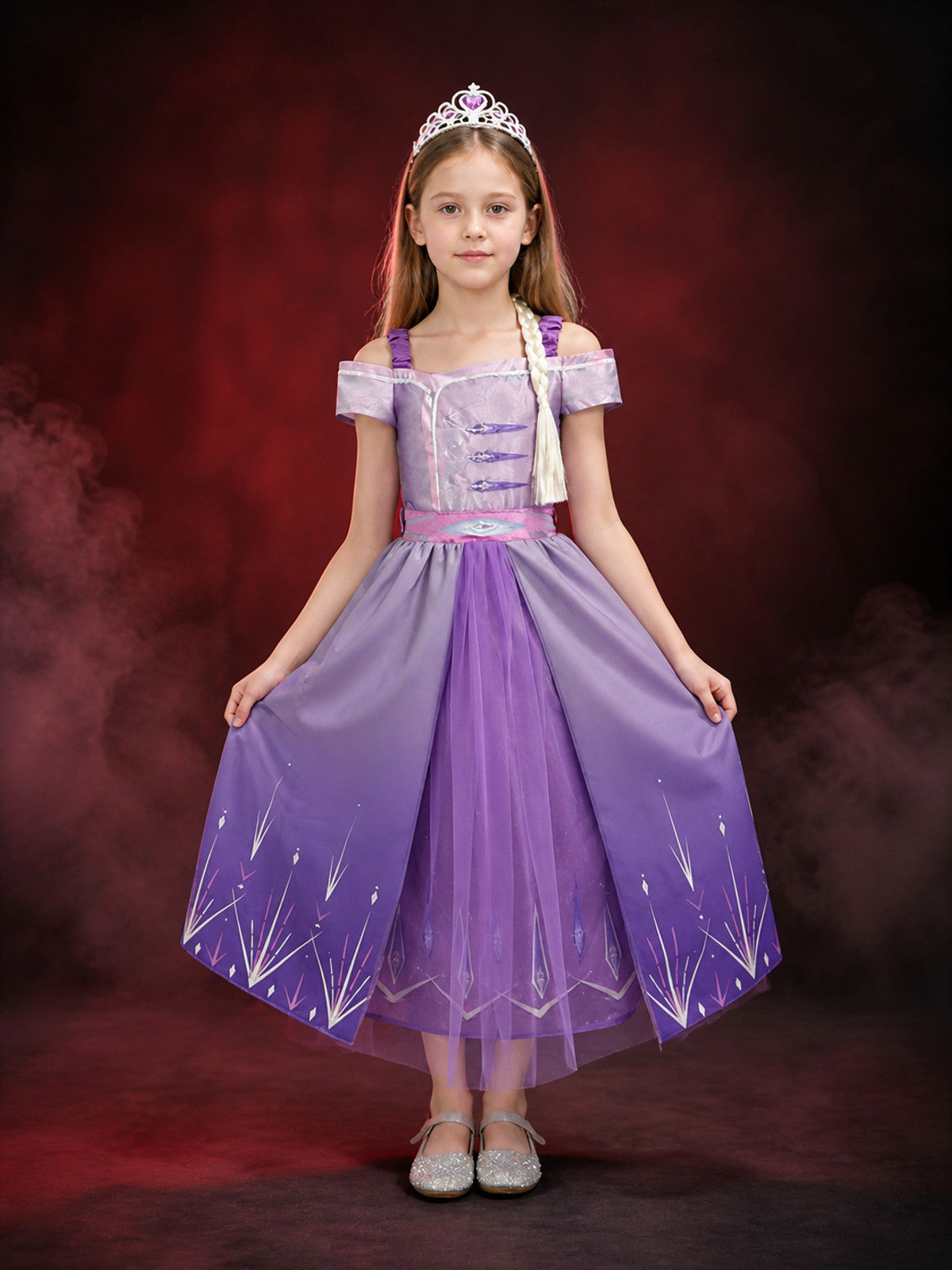Girls Princess Fairy Tale Costume Dress, Purple Pink Tulle with Star Pattern main product view