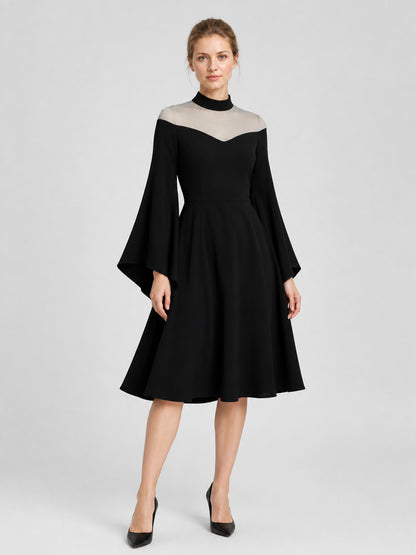 Black Party Dress with Flared Sleeves Costume Dresses detail