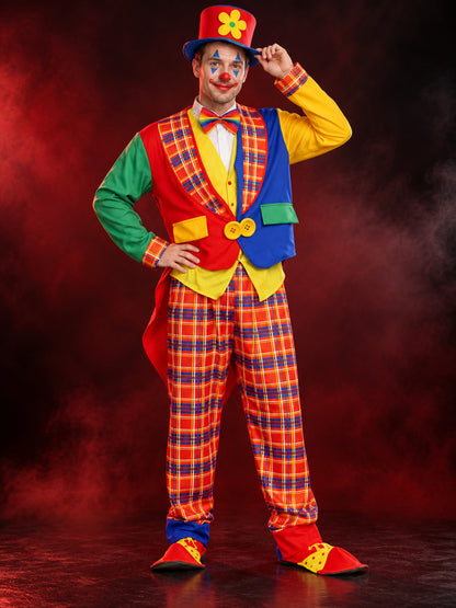 Multicolored Adult Clown Costume with Plaid Pattern