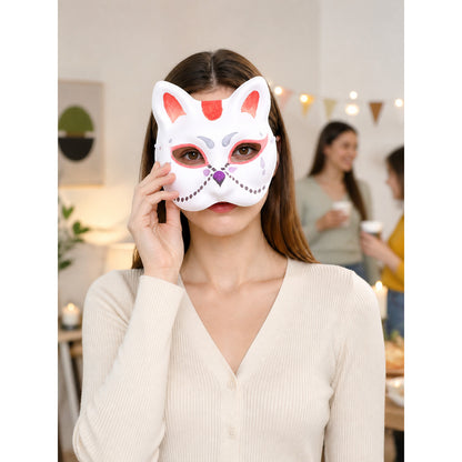 White Cat Carnival Mask for Halloween and Cosplay lifestyle view