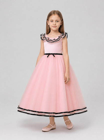 Pink Princess Dress for Girls with Black Trim Costume Dresses detail