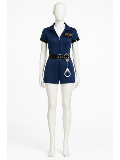 Dark Blue Police Officer Jumpsuit with Zipper Costumes detail