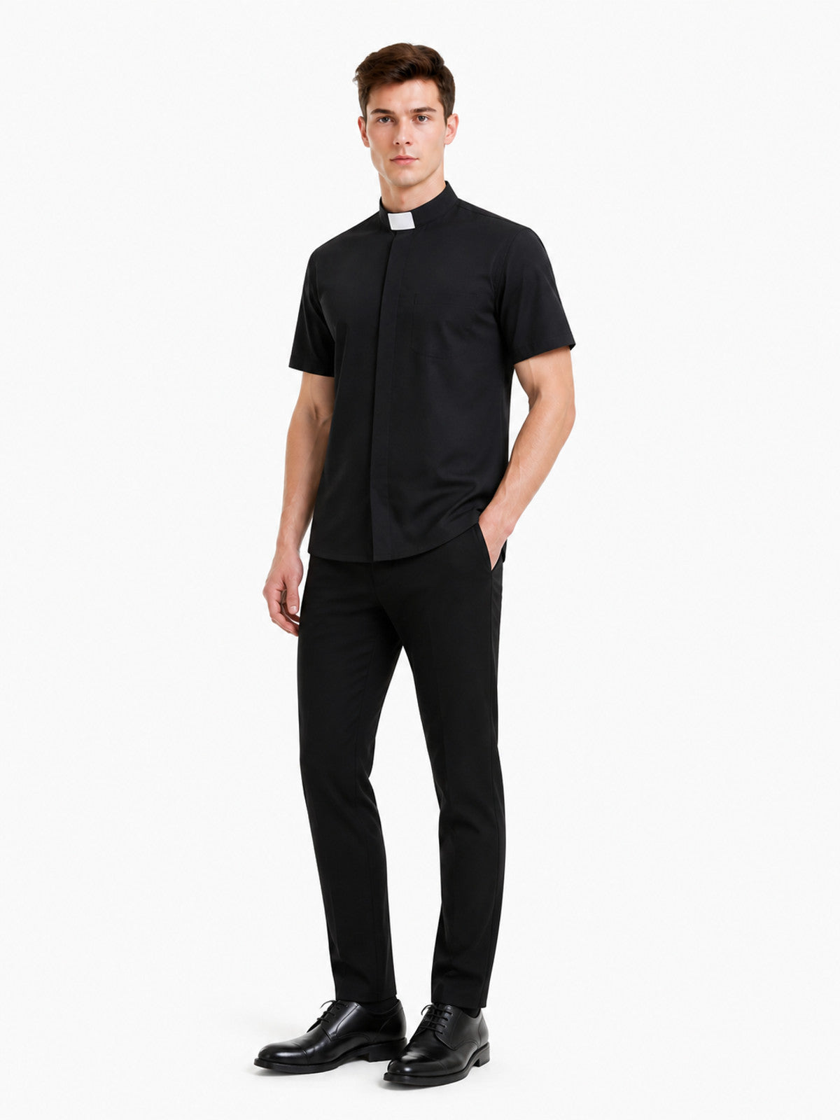 Stand-collar shirt, short sleeves