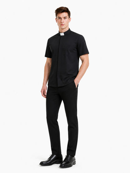Stand-collar shirt, short sleeves