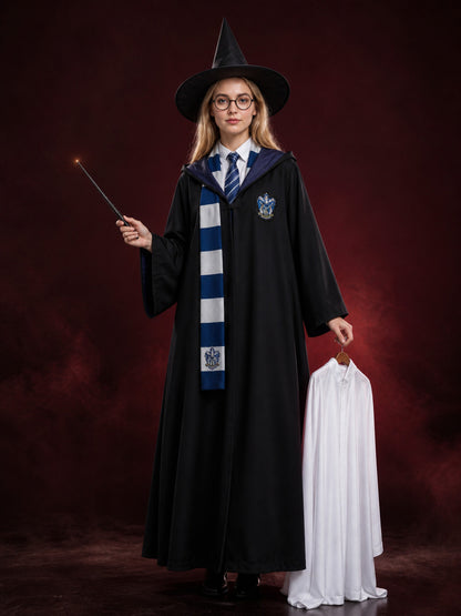 Ravenclaw Wizard Robe Costume Set with Hat, Scarf, Tie and Wand
