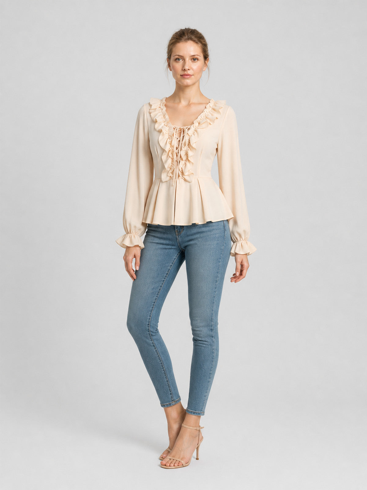 Cream Ruffled Lace-Up Renaissance Blouse product detail