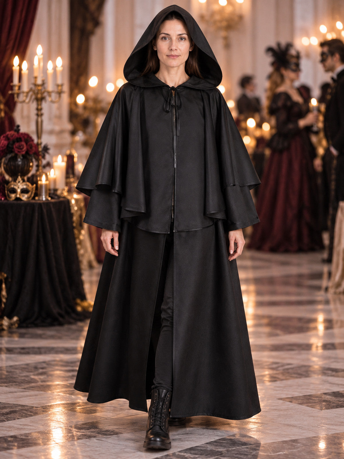 Black Matte Gothic Hooded Cloak with Cape