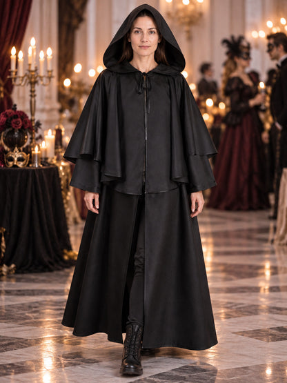 Black Matte Gothic Hooded Cloak with Cape