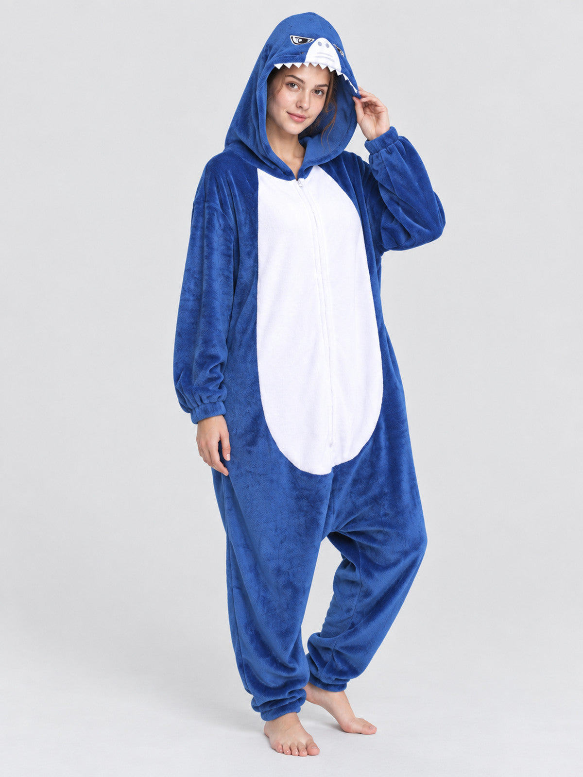 Shark-Themed Kigurumi with Hood and White Insert