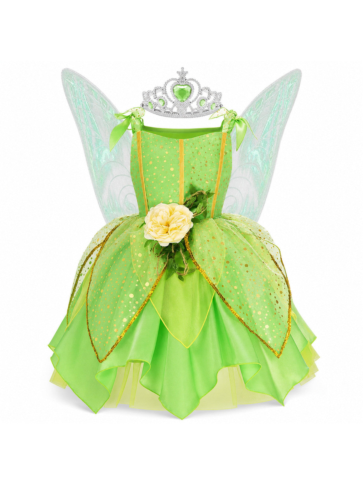 Girls' Green Forest Princess Dresses Fairy Elf Skirt Summer Glitter Mesh