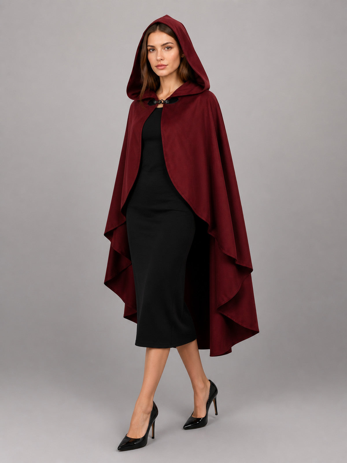 Long Burgundy Hooded Carnival Cloak