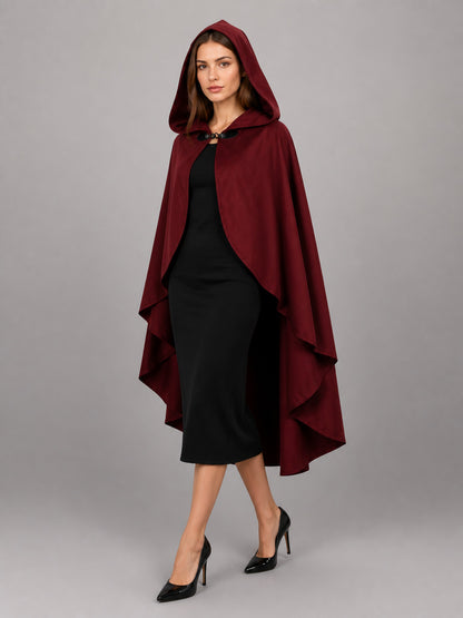 Long Burgundy Hooded Carnival Cloak