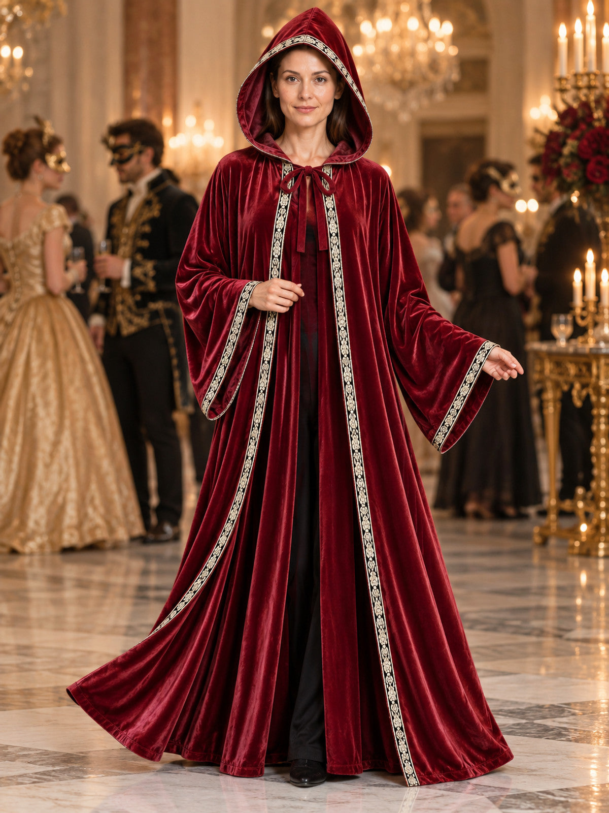 long burgundy velvet hooded robe