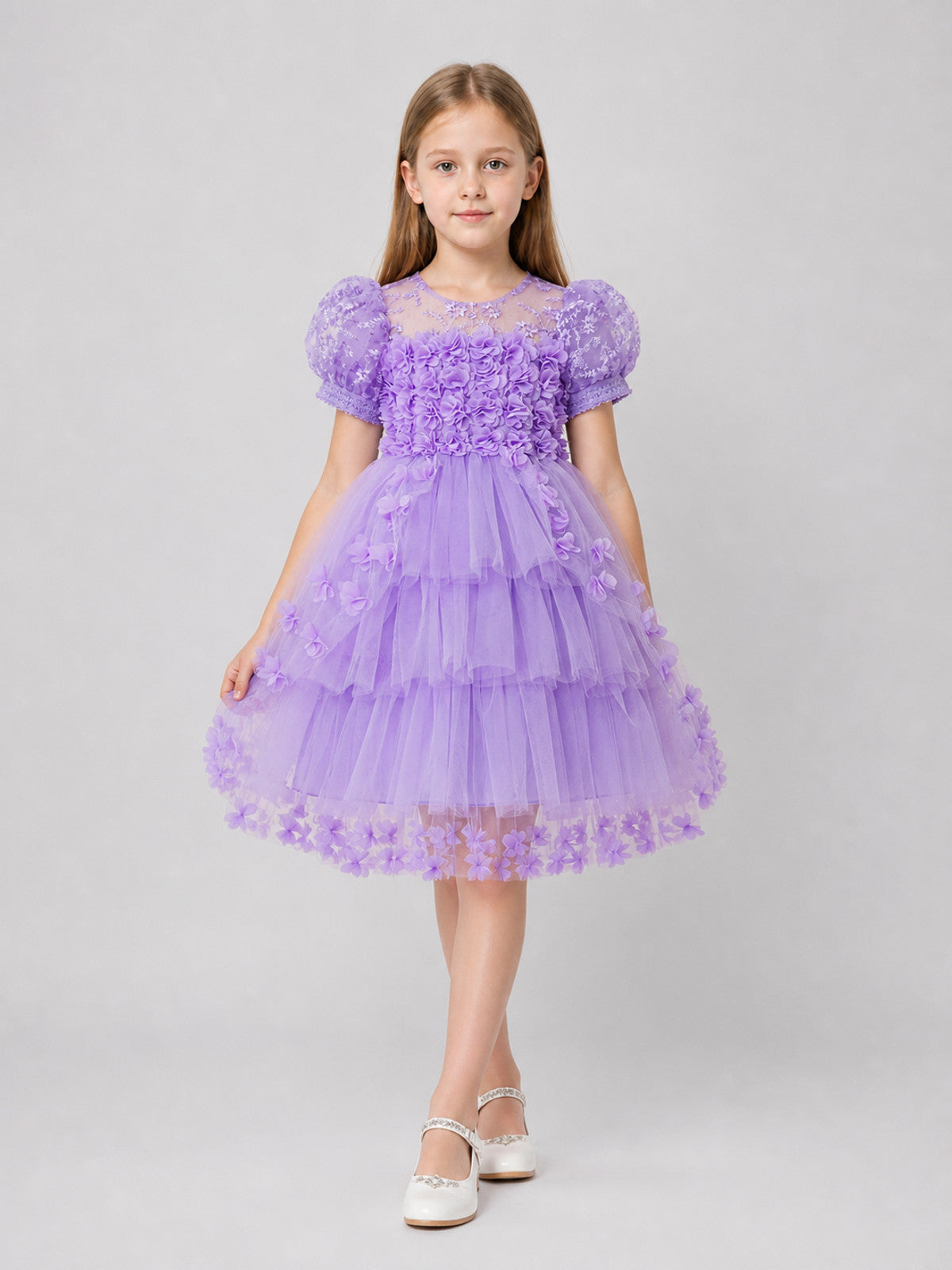 Full Festive Dress with Tulle and Floral Decor Costume Dresses detail