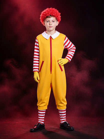 Clown Jumpsuit Costume, Red White and Yellow Striped Halloween Cosplay Outfit main product view