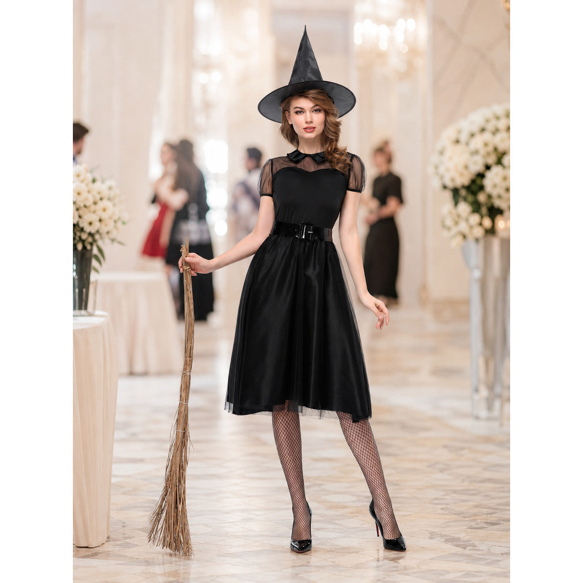 Witch Costume Dress for Cosplay with a Full Skirt and Belt lifestyle view