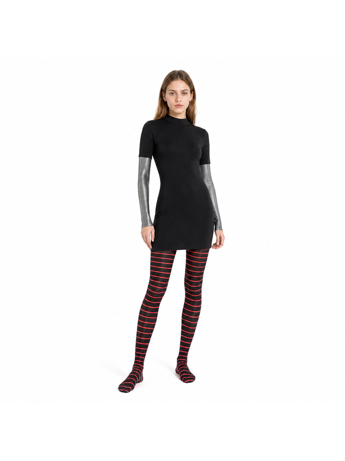 Costume with Red-and-Black Striped Dress and Tights