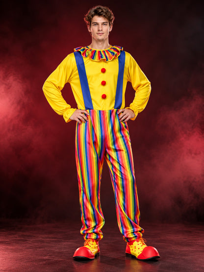 Adult Clown Costume Yellow with Blue Suspenders