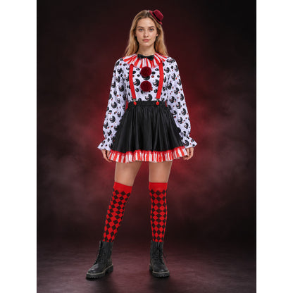Adult Clown Circus Costume Set With Polka Dot Top And Fluffy Skirt For Halloween main product view