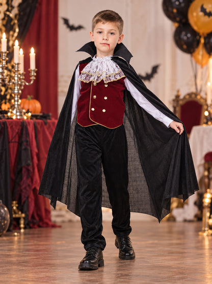 Kids' Vampire Costume with Black Cape and Jabot