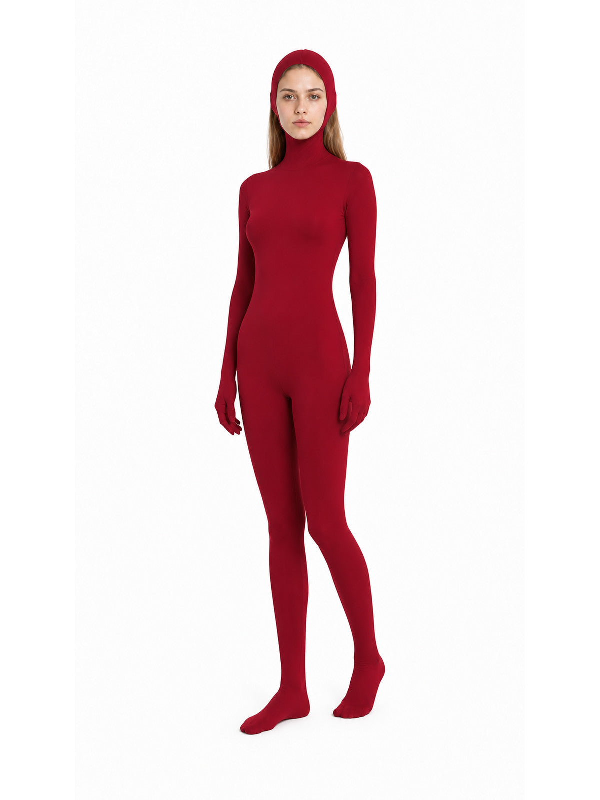 Burgundy Form-Fitting Hooded Costume Jumpsuit