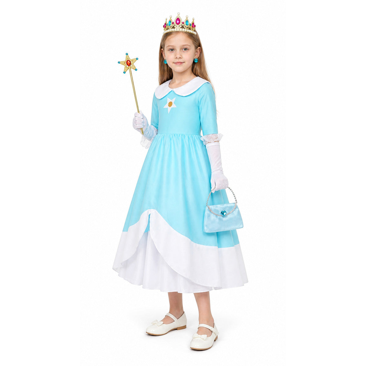 Blue Carnival Costume with Crown and Magic Wand Costume Headwear detail