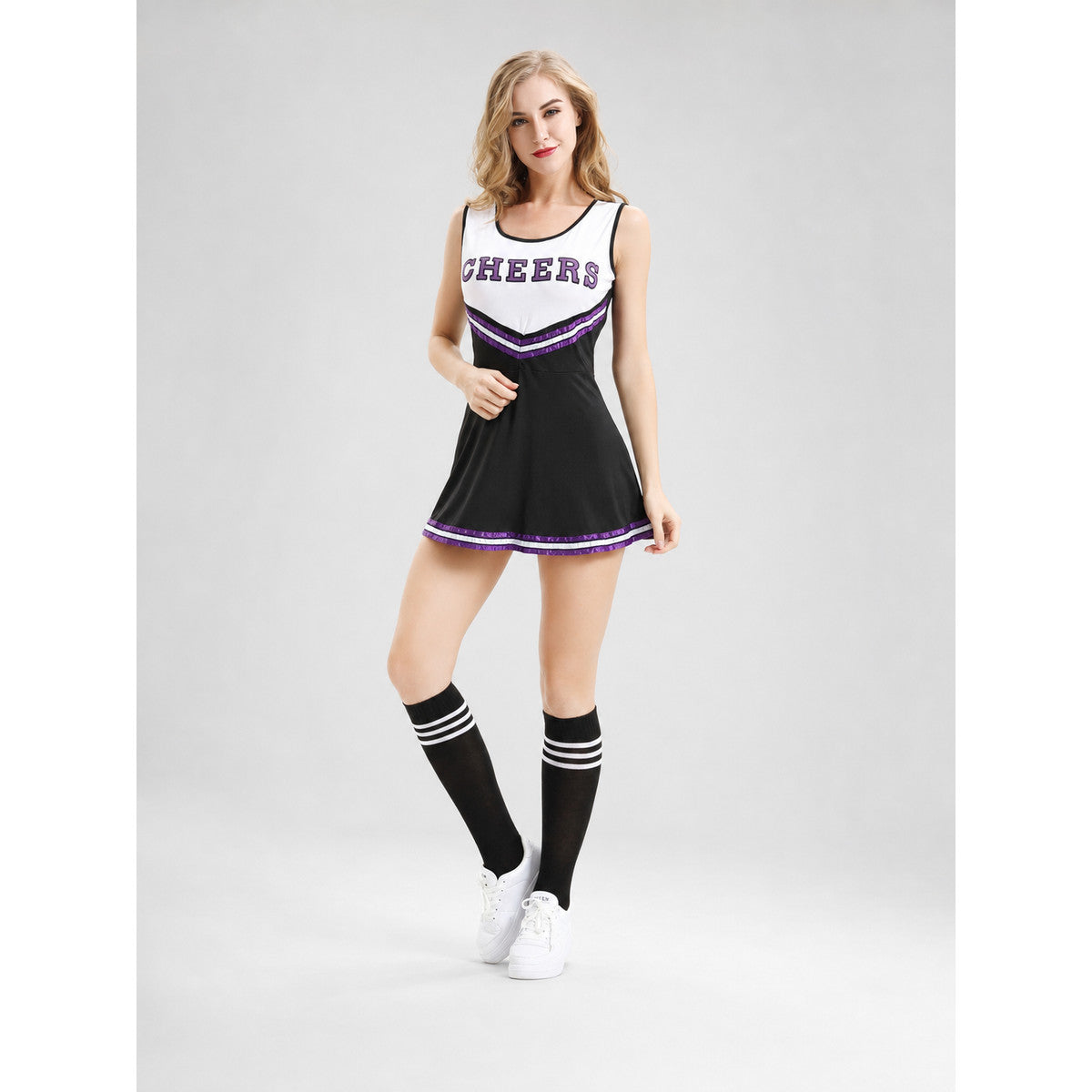 Cheerleading Costume with Dress, Bow, and Pom-Poms