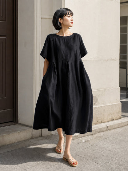 Women's Black Dress with a Round Neckline and A-Line Silhouette Costume Dresses detail