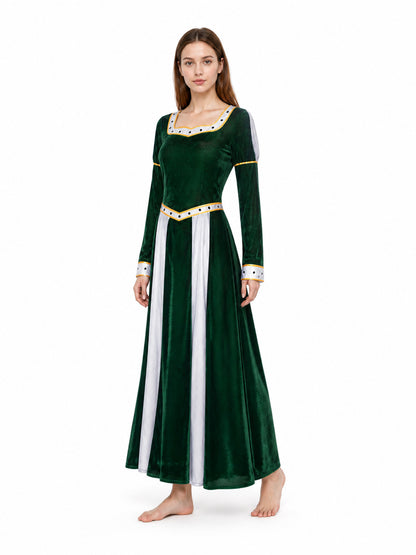 Long Green Cosplay Dress with White Inset Costume Dresses detail