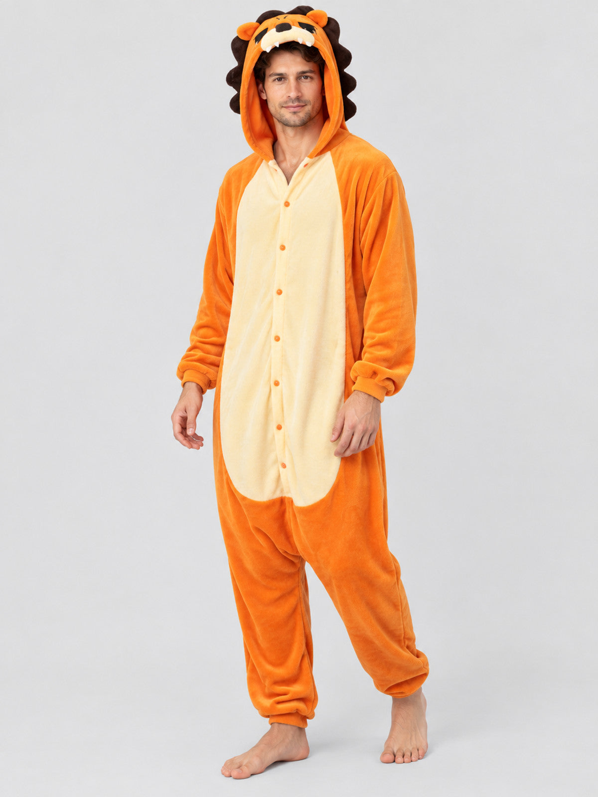Orange Kigurumi Pajama with Hood, Ears, and Face
