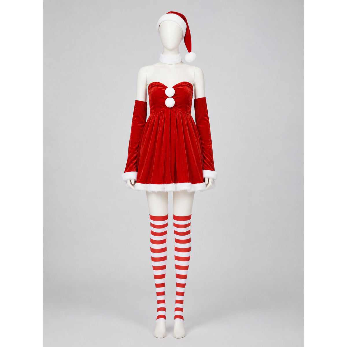 Red Santa Christmas Costume with Full Skirt and Hat Costume Headwear detail