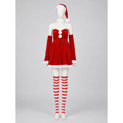 Red Santa Christmas Costume with Full Skirt and Hat Costume Headwear detail
