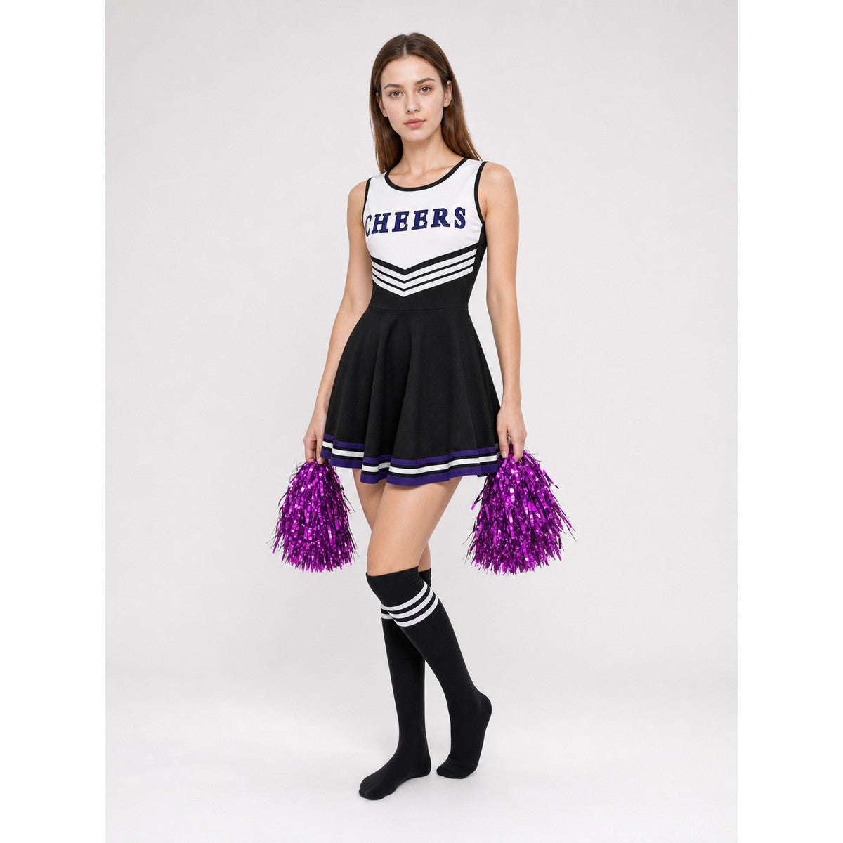 CHEERS Cheerleading Costume with Pom-Poms and Knee-High Socks