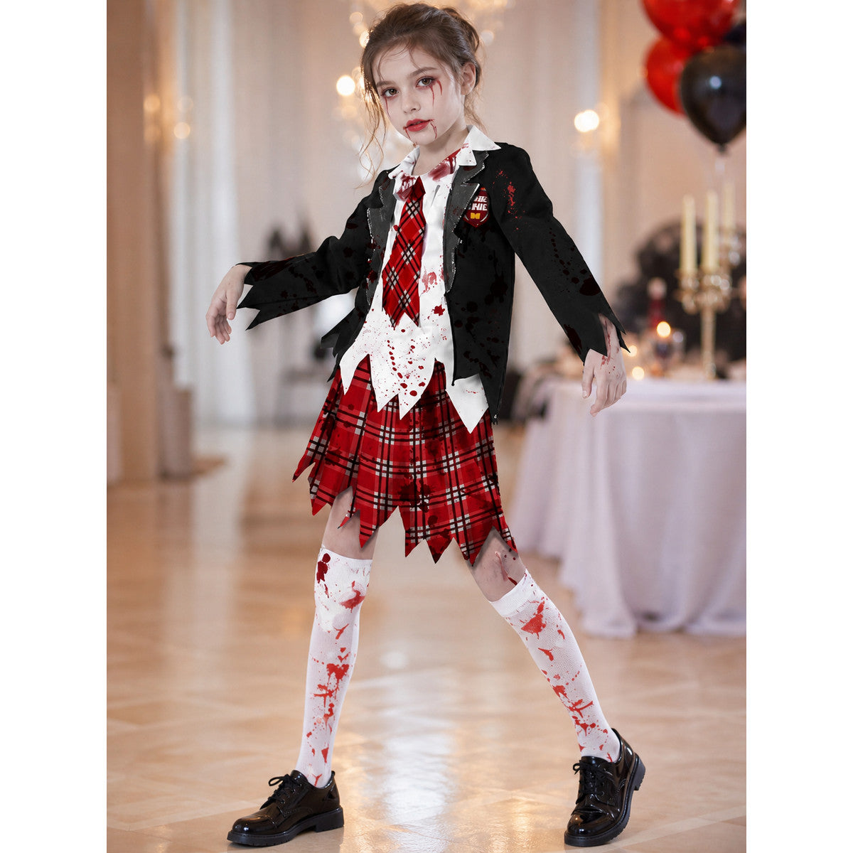 Zombie Costume in School Uniform Style with Bloody Print