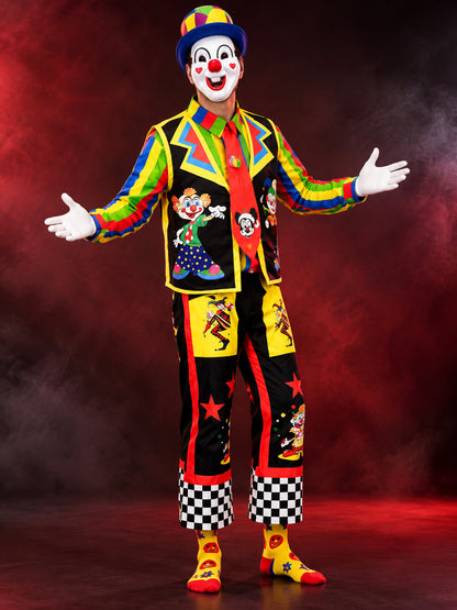 Colorful Clown Costume with Vest, Hat, and Mask