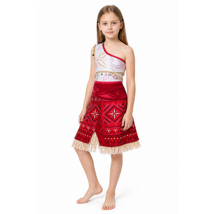 Red Sleeveless Moana-Style Dress with Fringe Costume Dresses detail