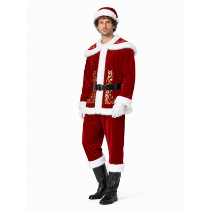 Santa Claus Costume, Red with White Fur Trim and Beard Costumes detail