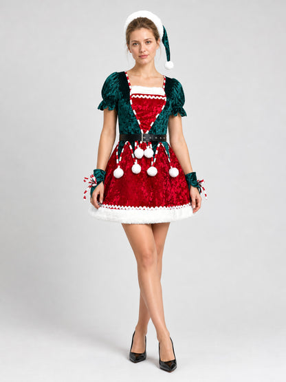 New Year's Costume Dress in Red and Green with White Fur Costume Dresses detail