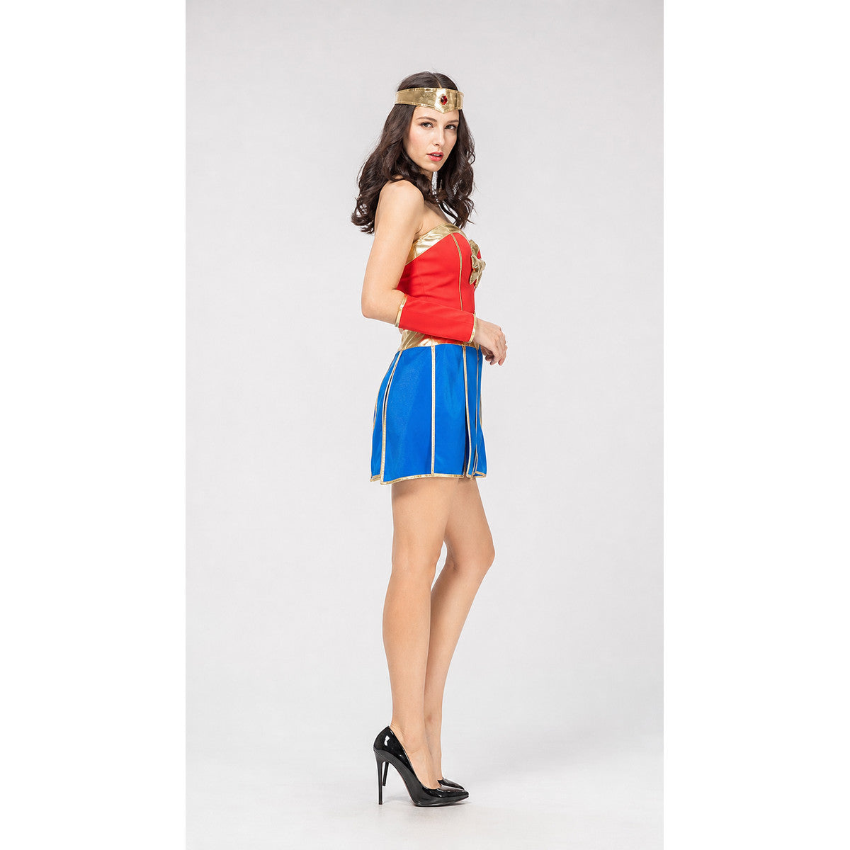 Superhero Costume Dress with Headband and Cuffs side view