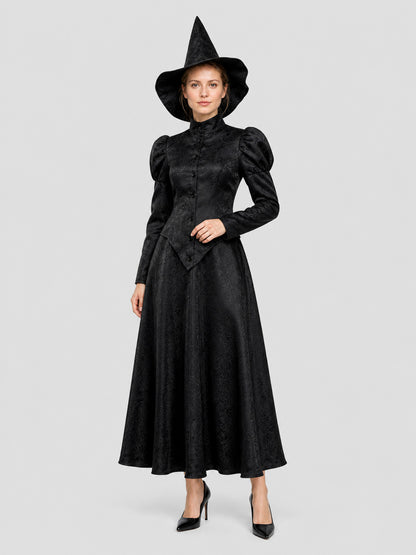 Black Elphaba Costume with Pointed Hat and Puff Sleeves