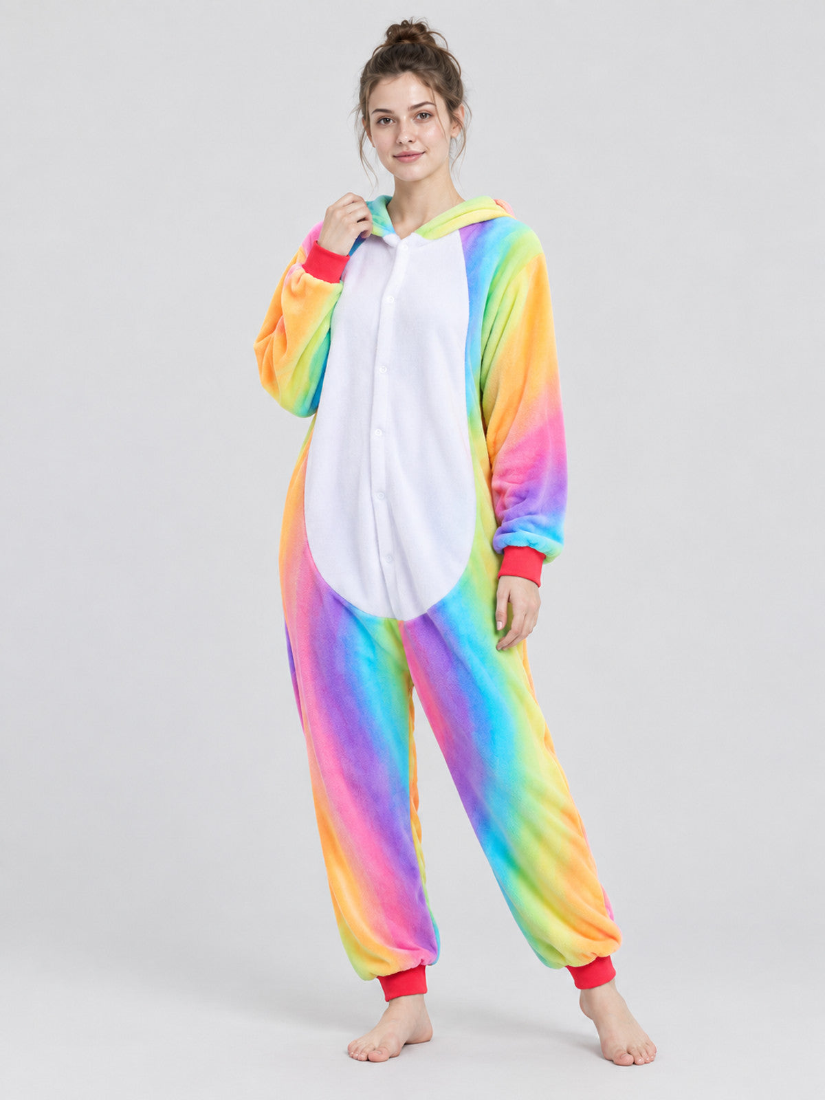 Multicolor Flannel Hooded Pajama Jumpsuit