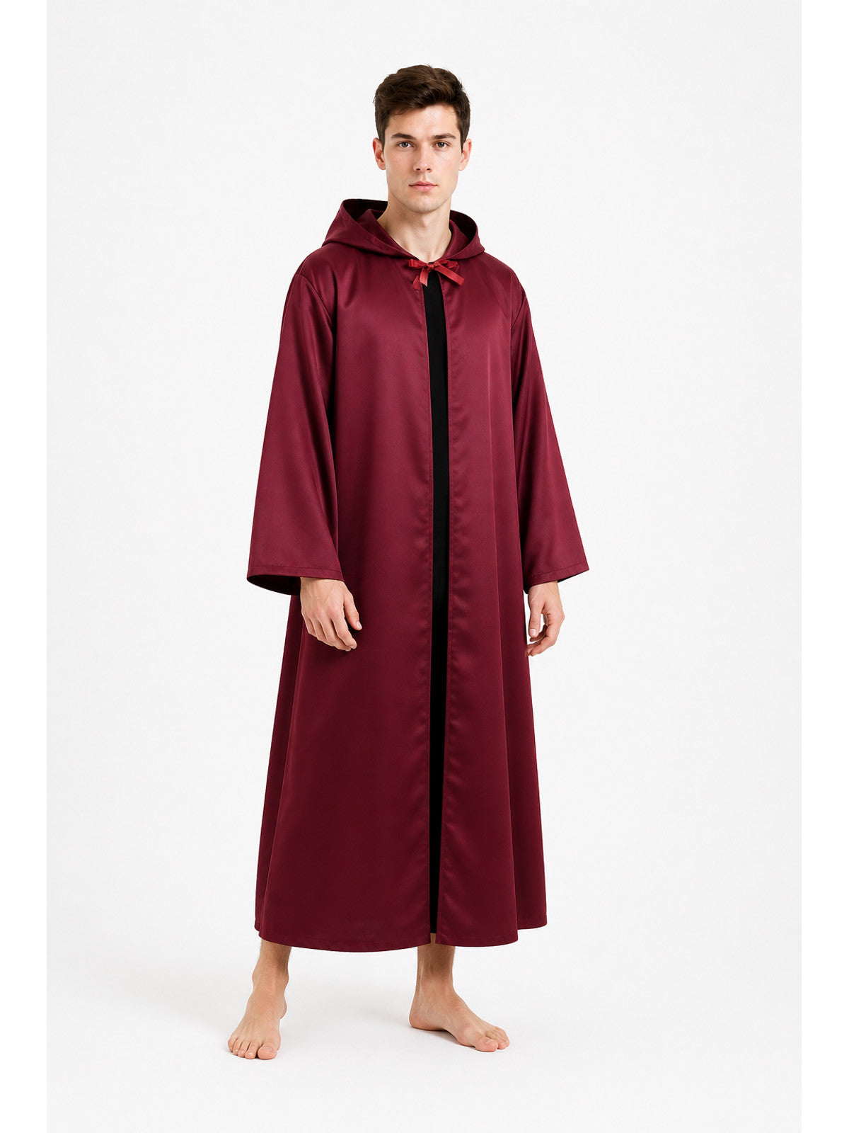 Burgundy Long Hooded Cape with Sleeves Costume Capes detail