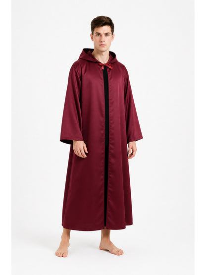 Burgundy Long Hooded Cape with Sleeves Costume Capes detail