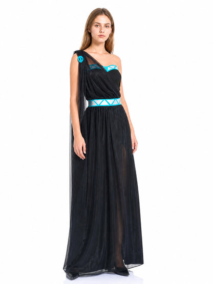 Asymmetrical One-Shoulder Long Black Dress for Cosplay Costume Dresses detail