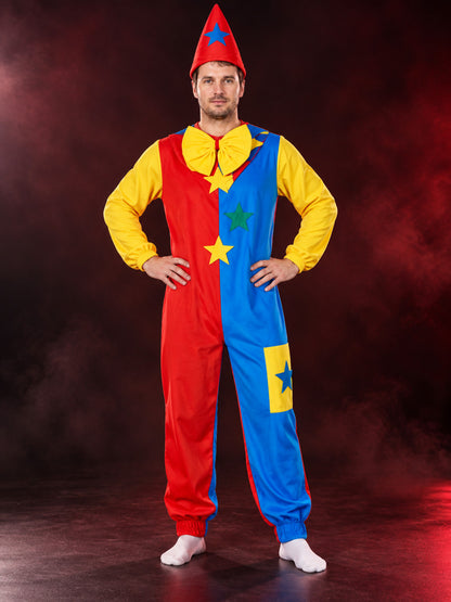 Adult Clown Costume with Hat and Stars, Yellow