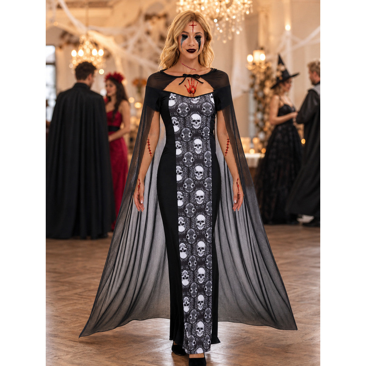 Gothic costume dress with cape for cosplay